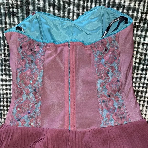 Betsey Johnson Purple & Blue Dress with Ruffle Details, Lace Overlay & Sequins - Picture 6 of 7